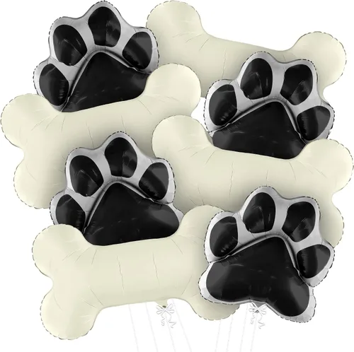 Vista 3 de KatchOn, Silver Lets Pawty Balloons - Paquete de 11 globos para perros, globos de patas Globo negro de hueso de perro para decoraciones