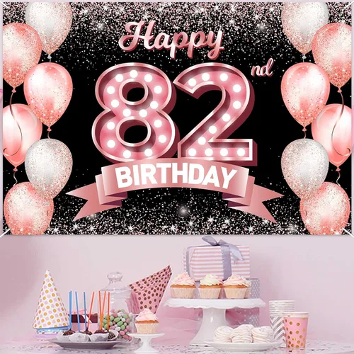 Vista 349 de Cartel de feliz cumpleaños décimo oro rosa, telón de fondo, saludos a 10 años, globos de confeti, decoración temática para niñas de 10 años