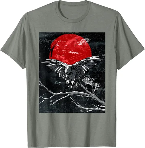 Vista 66 de Red Moon Raven - Camiseta japonesa de cuervo negro, Negro, S