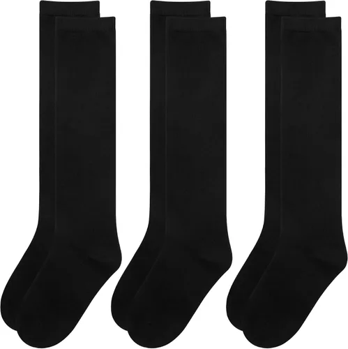Vista 4 de Olreco Calcetines altos hasta la rodilla para niñas, calcetines de uniforme para niñas, calcetines largos de algodón para niñas, calcetines