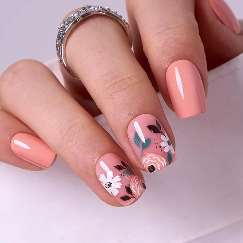 Vista 14 de CurvLife - Uñas postizas cuadradas cortas a presión, color blanco brillante Cuadrado Gradiente Blanco