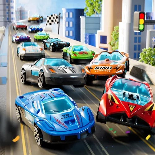 Vista 5 de Juego de camiones de transporte para niños de 3 en 1 con pistas de juguetes para niños de 2 a 4 años con 12 juguetes de autos de carreras, pista
