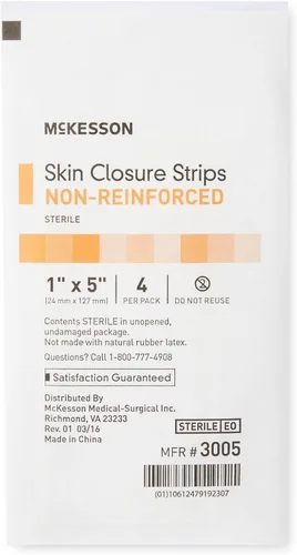 Vista 3 de McKesson Tiras de cierre de piel, estériles, tostadas, no reforzadas, 1 x 5 pulgadas, 25 unidades Tira de cierre de piel, bronceado, material