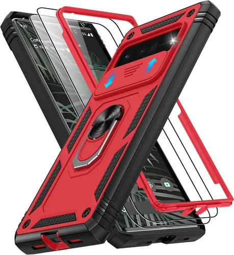 Vista 94 de Gritup Funda para Google Pixel 6 con cubierta deslizante para cámara y protector de pantalla (2 unidades), soporte de anillo giratorio 360°, funda