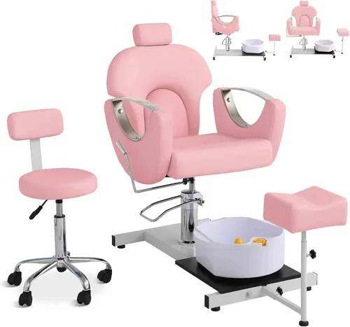 Vista 11 de KIGOTY Silla de pedicura sin fontanería, estación de pedicura reclinable con altura ajustable y giro de 360 grados, silla de spa hidráulica