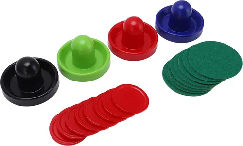 Vista 3 de Multicolor Table Hockey Pushers Pucks Set, Replacement Hockey Accessories Kit with 4 Pushers and 8 Pucks, Thick Felt Bottom for Smooth Sliding on
