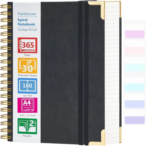 Vista 14 de Cuaderno en espiral, cuaderno de cuero de tapa dura de 365 páginas, diario de gran formato A5 para mujeres y hombres, cuadernos rayados