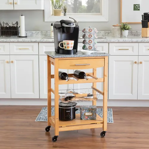 Vista 7 de Granite Top Carrito de cocina - color natural, Madera, Natural DAA
