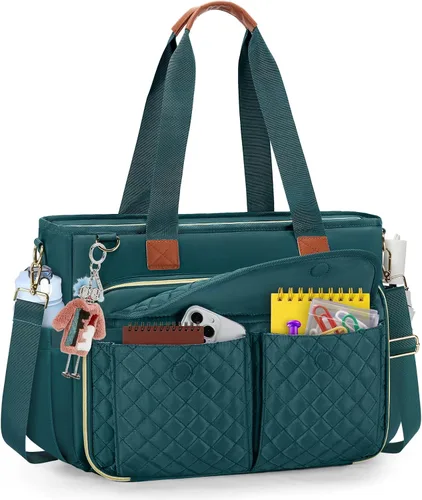 Vista 8 de Bolso de lona para laptop RAINSMORE para profesoras, bolsas de trabajo para mujer, bolso de 15.6 pulgadas con gran portavasos para enfermeras, bolso