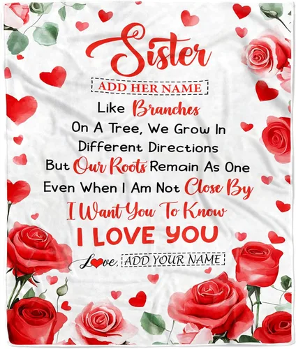 Vista 17 de Manta personalizada con texto en inglés «To My Sister from Sister Wood» No Matter Where Life Takes Us Soul Sister cumpleaños, Navidad, graduación