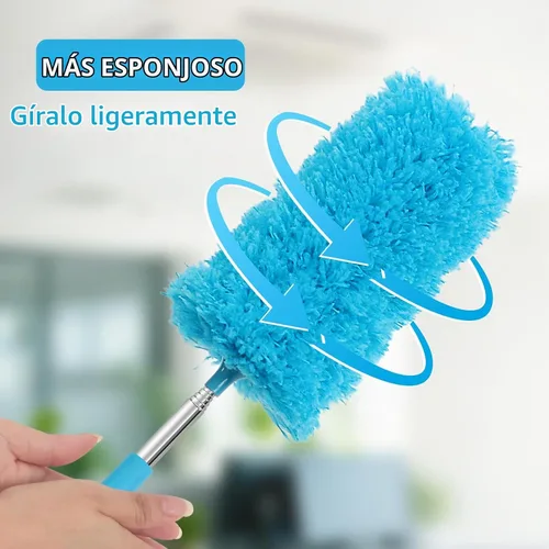 Vista 2 de Mini plumero de microfibra para limpieza, plumero de mano con poste de extensión, pequeño plumero lavable para interior de automóvil, oficina