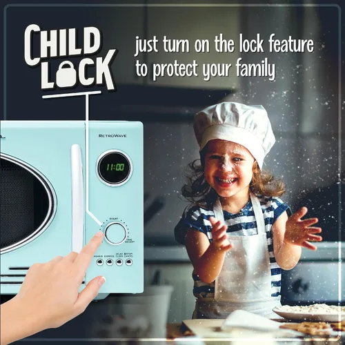 Vista 48 de Nostalgia Horno microondas retro compacto para encimera, 0.7 pies cúbicos, 700 vatios con pantalla digital LED, bloqueo para niños, interior fácil