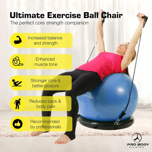 Vista 3 de ProBody Pilates Círculo mágico de 14 pulgadas y una pelota de yoga de 25.6 in con base y bandas (2 unidades) para estabilidad, barras, yoga