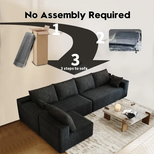 Vista 3 de Sofá modular modular de 139.4 pulgadas, sofás minimalistas en forma de L con diván de asiento medio, moderno sofá convertible de asiento profundo
