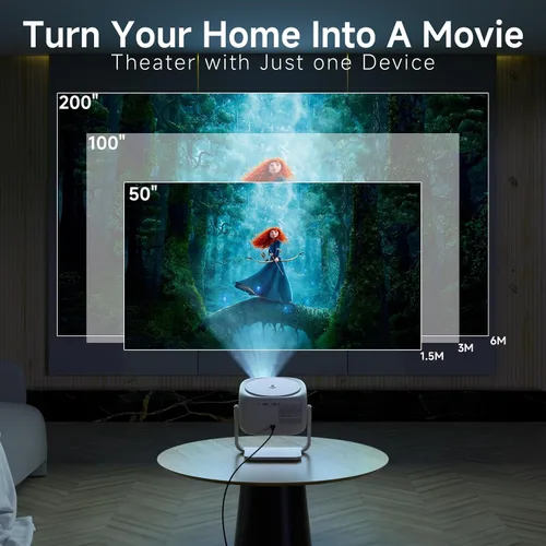 Vista 5 de [Soporte ajustable de 360°] Mini proyector con WiFi y Bluetooth: enfoque eléctrico y Keystone automático compatible con 1080p, 15000L, proyector