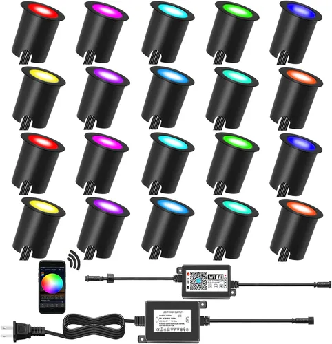 Vista 52 de Kits de luces LED empotrables para cubierta con carcasa protectora, iluminación LED de paisaje al aire libre IP67 impermeable, CC 12 V de bajo Azul