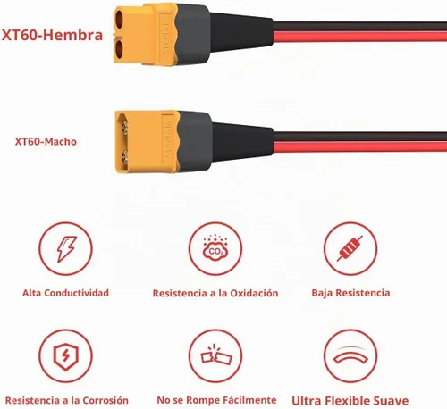 Vista 3 de ELFCULB 10AWG 2FT XT60 Cable de Extensión 2 6 10 20 35 50 75 100FT Conector XT60 Hembra a Macho para Batería RC Estación de Energía Portátil Panel