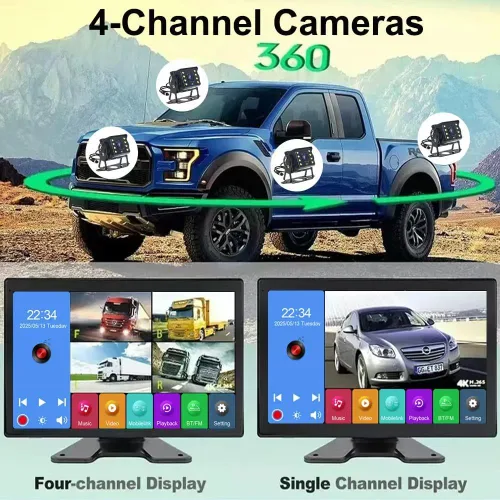 Vista 3 de Sistema de cámara de respaldo 4K RV, monitor de pantalla táctil de 10.1 pulgadas con 4 cámaras de visión nocturna 1080P, reproducción de video USB