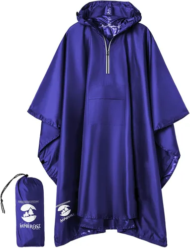 Vista 27 de SaphiRose Poncho de lluvia con capucha, impermeable, para hombres, mujeres y adultos Algas Azul 1 Pack