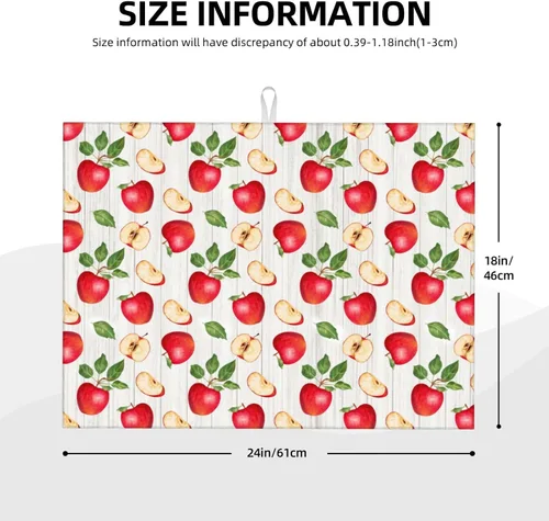 Vista 2 de Apple Orchard - Tapete de secado de platos de grano de madera de 18 x 24 pulgadas para encimera de cocina, almohadilla absorbente de microfibra