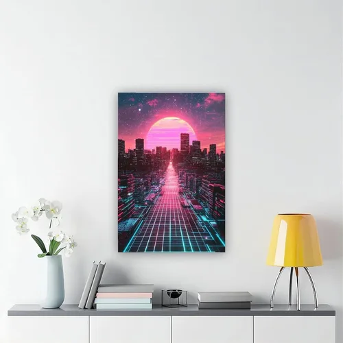 Vista 6 de Synthwave Vaporwave Wall Decor – Neon Pink Blue Retro Futuristic Poster Print Canvas Posters Wall Art Bedroom Office Room Decor Gift