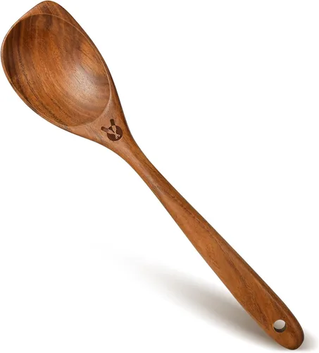 Vista 13 de Cucharas de madera para cocinar, utensilios de cocina de madera de teca prémium para servir