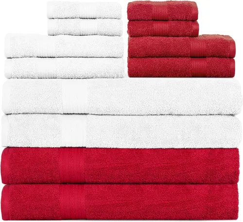 Vista 24 de Ample Decor Juego de 12 toallas de baño de 600 GSM, 100% algodón, 4 toallas de baño, 4 toallas de mano, 4 paños de lavado, absorbentes y suaves