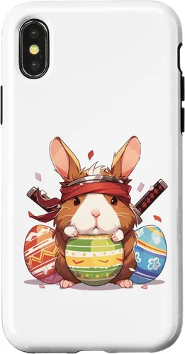 Vista 4 de iPhone 15 Colorful Easter Eggs Hunt Ninja Guinea Pig With Bunny Ears Case