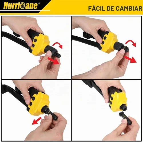 Vista 5 de HURRICANE Kit de herramientas de tuerca de remache de 16 pulgadas con liberación automática, remachador de mano resistente, 13 mandriles métricos