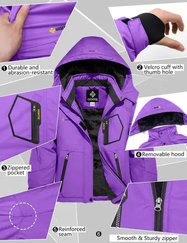 Vista 6 de GEMYSE Chaqueta de esquí impermeable para niña con forro polar, resistente al viento, para snowboard