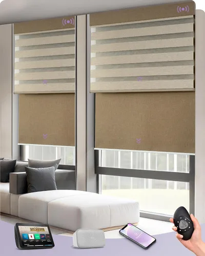 Vista 13 de Graywind Persianas dobles motorizadas para ventanas, persianas dobles inteligentes opacas y filtrantes de luz, persianas motorizadas con control