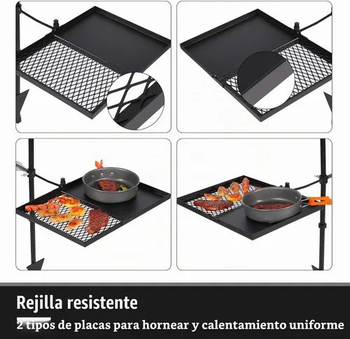 Vista 5 de REDCAMP Parrilla plegable giratoria para fogata, parrilla portátil para fogata sobre foso, rejilla de acero resistente y estante para fogata