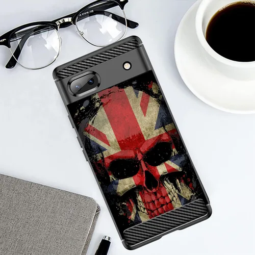 Vista 3 de CasesOnDeck Skull Flags Case Compatible with Google Pixel 6A (2022) / Pixel 6A Case, Slim Tough Matte Design with Carbon Fiber Texture