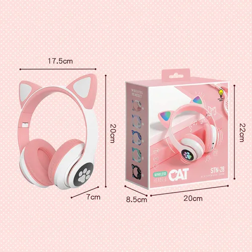 Vista 5 de Auriculares de oreja de gato Bluetooth 50 lindos auriculares de gato plegables de alta fidelidad efecto estéreo efecto de luz arcoíris efecto de luz