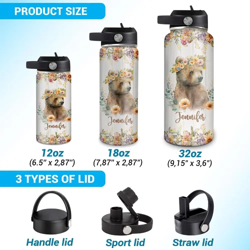 Vista 5 de Hyturtle Botella de agua personalizada con diseño de oso – Botella de acero inoxidable aislada de viaje con tapa a prueba de fugas, 18 onzas, 32