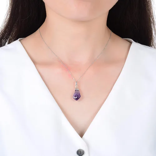 Vista 4 de Adabele 1 collar de plata de ley auténtica con piedras preciosas de citrino y amatista cruda de 18 pulgadas, hipoalergénico sin níquel, joyería fina