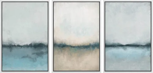 Vista 111 de SIGNFORD - Set de obras de arte en lienzo enmarcado para pared, ilustraciones abstractas de neblina del desierto en tonos neutros beige y marrón