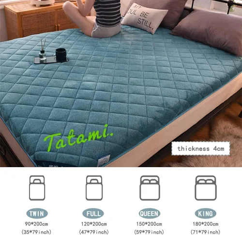 Vista 2 de KKCD Colchón de futón japonés de felpa con leche, colchón plegable para dormir, tapete de tatami japonés, suave y portátil, acolchado, azul, 35 x 74