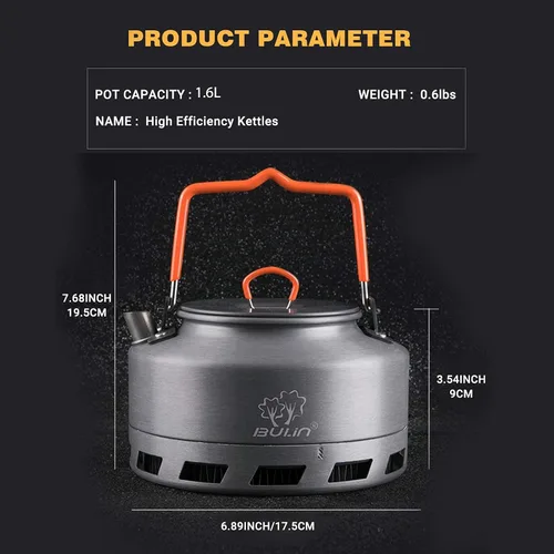 Vista 2 de Bulin Hervidor de camping de aleación de aluminio de 1.6 L, olla de té abierta para café, calentamiento rápido, equipo al aire libre, ideal