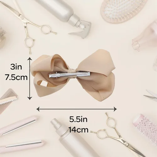 Vista 5 de Clip de lazo de pelo de grogrén de 5.5 pulgadas para mujer y niña (beige)