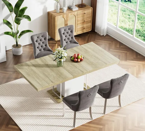 Vista 88 de Juego de mesa de comedor extensible marrón de 63 a 78.74 pulgadas para 4, juego de mesa de comedor de 5 piezas con 4 sillas, mesa de cocina