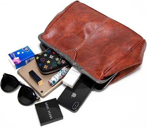 Vista 4 de ROUROU Bolso hueco retro para las mujeres de cuero de la PU bolso de embrague de noche bolso de embrague Kiss Lock cierre Crossbody bolso