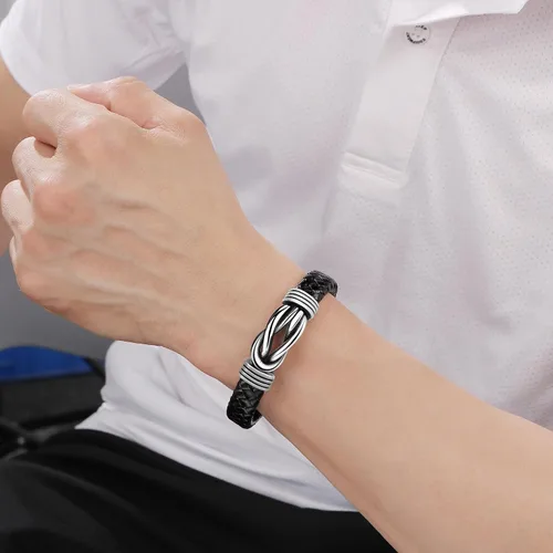 Vista 3 de Pulsera de cuero para hombres, marido, hijo, nieto, novio, Navidad, cumpleaños, día del padre, aniversario, día de San Valentín, regalo para hombre