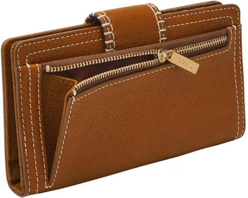 Vista 3 de Fossil Logan - Cartera de piel con bloqueo RFID para mujer, color fantasía (SaddleNatural)