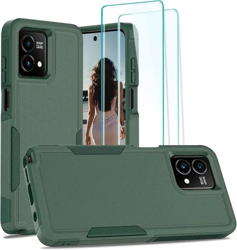Vista 60 de Jeylly para Moto G Stylus 5G 2021 Funda con [2 Pack] Protector de Pantalla de Vidrio Templado, Protección Grado Militar Anti-Arañazos, Funda A