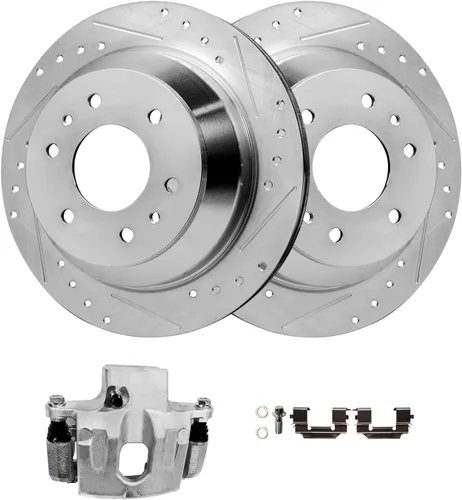 Vista 12 de Detroit Axle - Rotores de freno perforados traseros + repuesto de pinza de freno de disco trasera izquierda para Acura TL Honda Element - Juego de 3