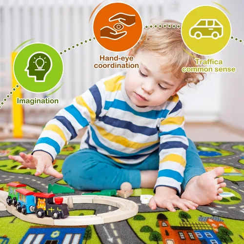 Vista 3 de STARUIA Alfombra de juego para niños, 60 x 32 pulgadas, ultra antideslizante, alfombra educativa para niños, alfombra de coche lavable
