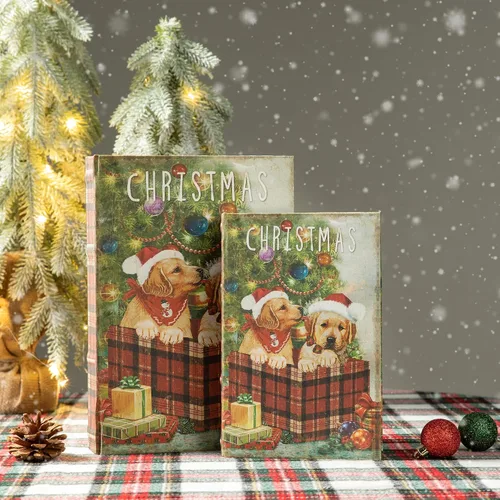 Vista 8 de Glitzhome Juego de 3 cajas decorativas para libros de Navidad, Papá Noel #2
