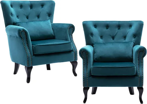 Vista 23 de chairus Silla de Acento Moderna de Mediados de Siglo con Otomana, Cómoda Silla Individual de Sofá de Lino con Botones Capitoné Sillón Orejero