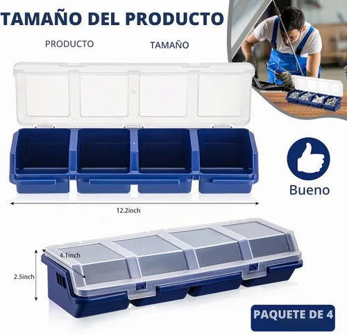 Vista 2 de Hushee - Caja organizadora de 4 tornillos con tapa, 4 compartimentos